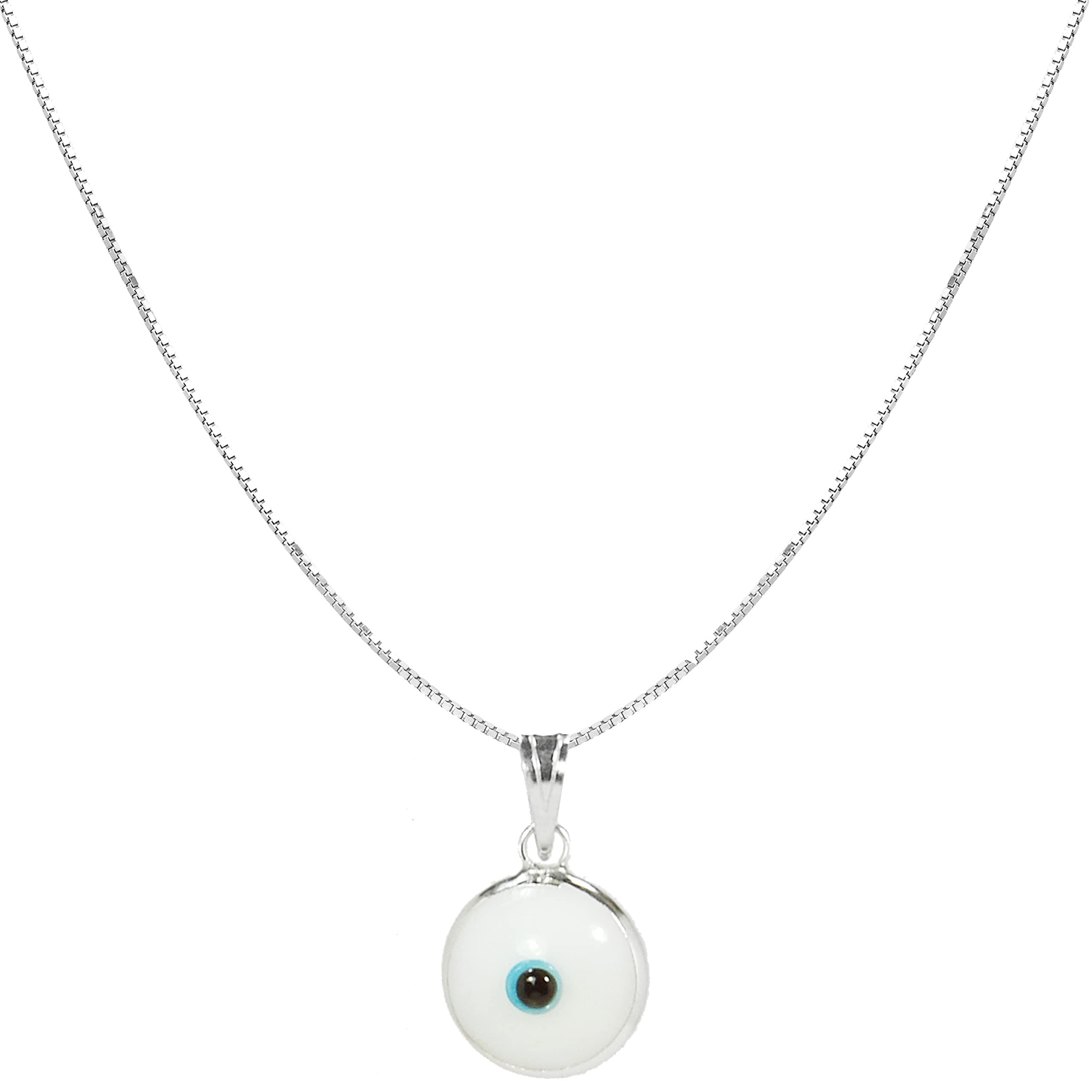 CHOOSE YOUR CHARM - Silver Evil Eye Necklace with Glass Evil Eye Charms - 925 Sterling Silver 50 CM Box Chain Stamped - Silver Protection Necklace for Women & Men