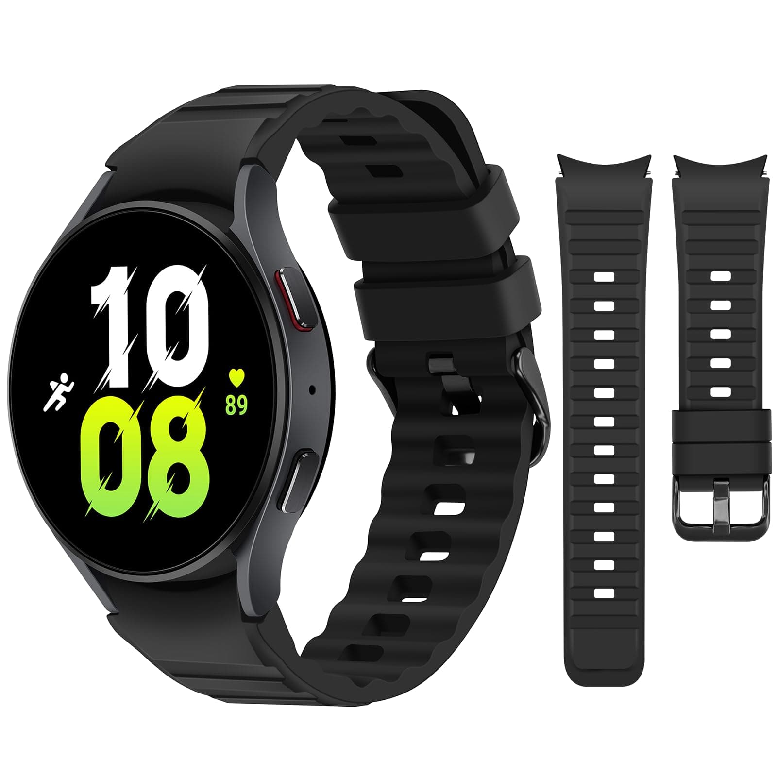 No Gap Bands Compatible with Samsung Galaxy Watch 7/6/5/4 Band 40mm 44mm/Watch 6 Classic Band 43mm 47mm/Watch 5 Pro/4 Classic, Soft Silicone Sport Strap for Women Men, Black