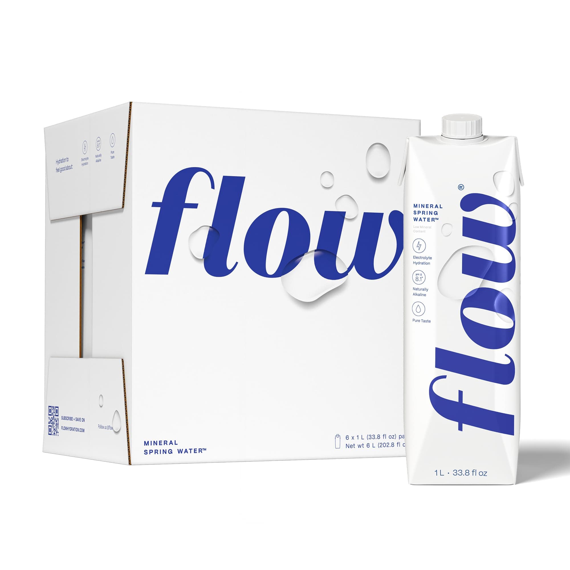 Flow Alkaline Spring Water, 100% Naturally Alkaline,1L (Pack of 6)