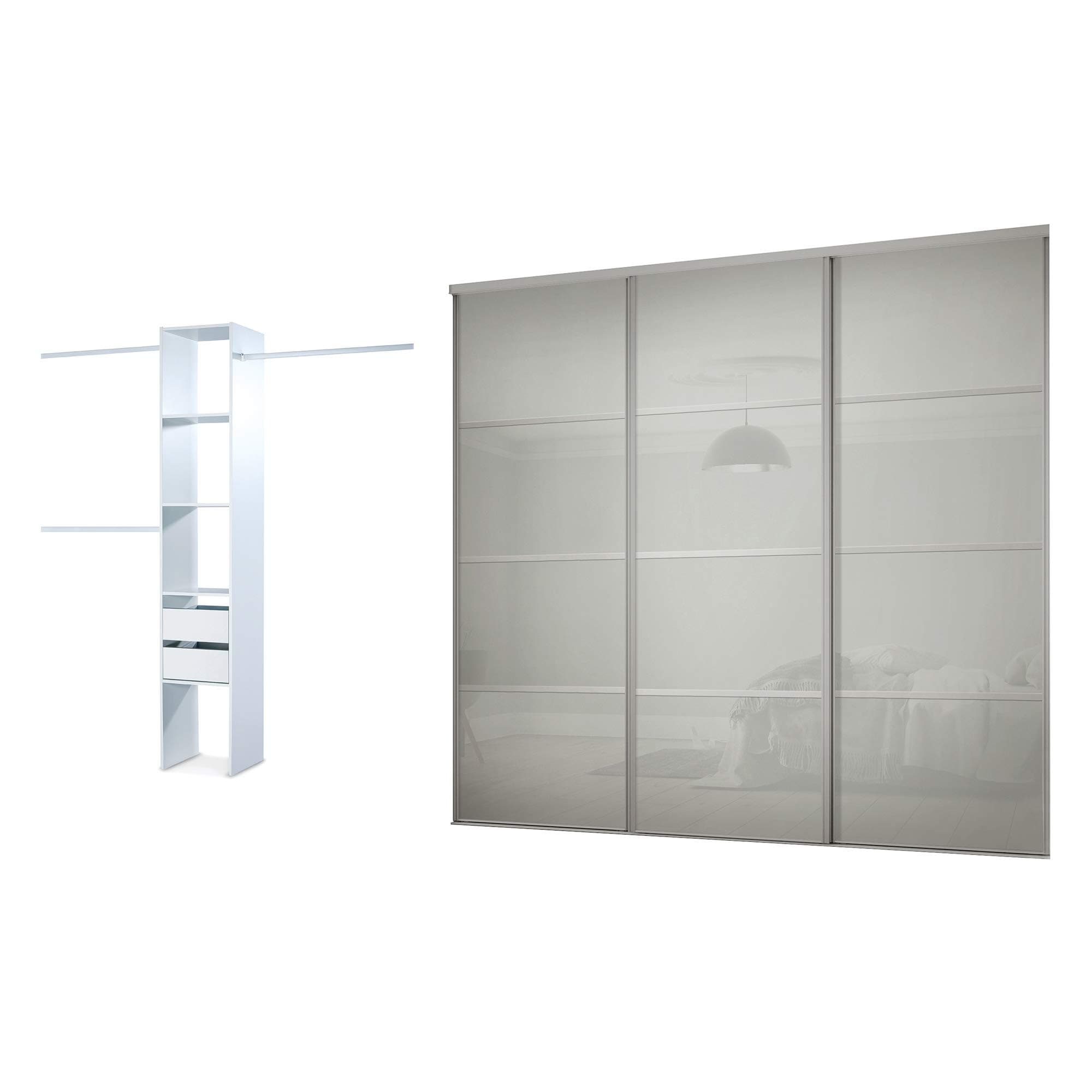Spacepro Sliding Wardrobe Doors, Silver Frame Arctic White, 226cm x 269.2cm