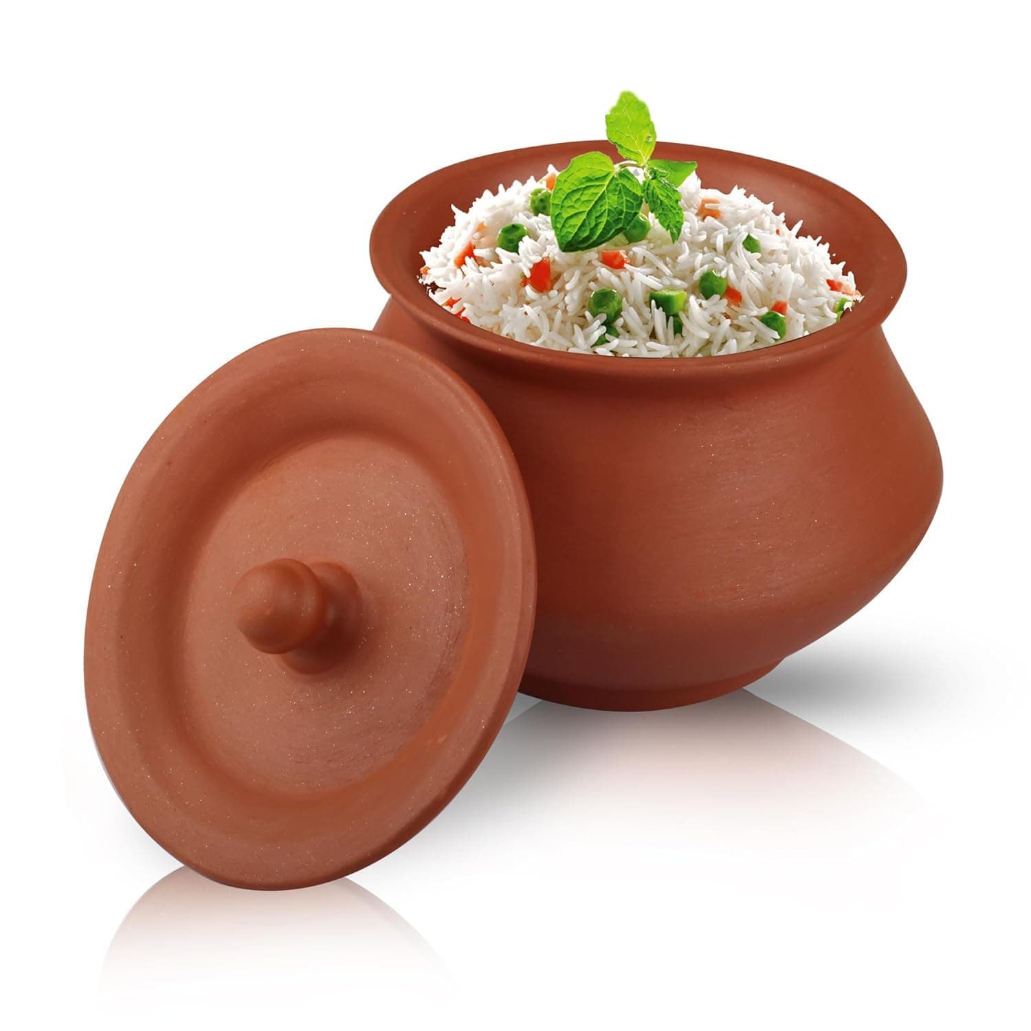1L Handmade Terracotta Clay Handi | Sprouts Maker Pot | Curd Bowl with Lid | Dahi Handi for Kitchen Cooking (Round)