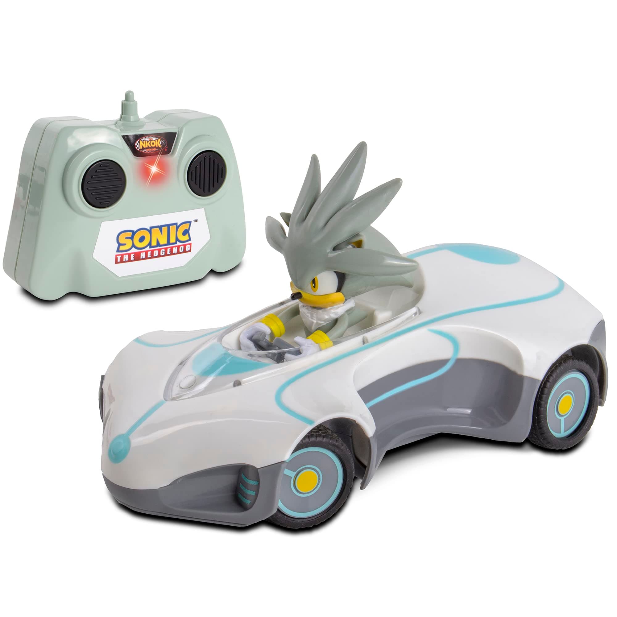 SONIC Team Sonic Racing RC: Silver - NKOK (682), 1:28 Scale 2.4GHz Remote Controlled Car, 6.5'' Compact Design, Officially Licensed Sega Sonic The Hedgehog, Battery Powered, Ages 6+