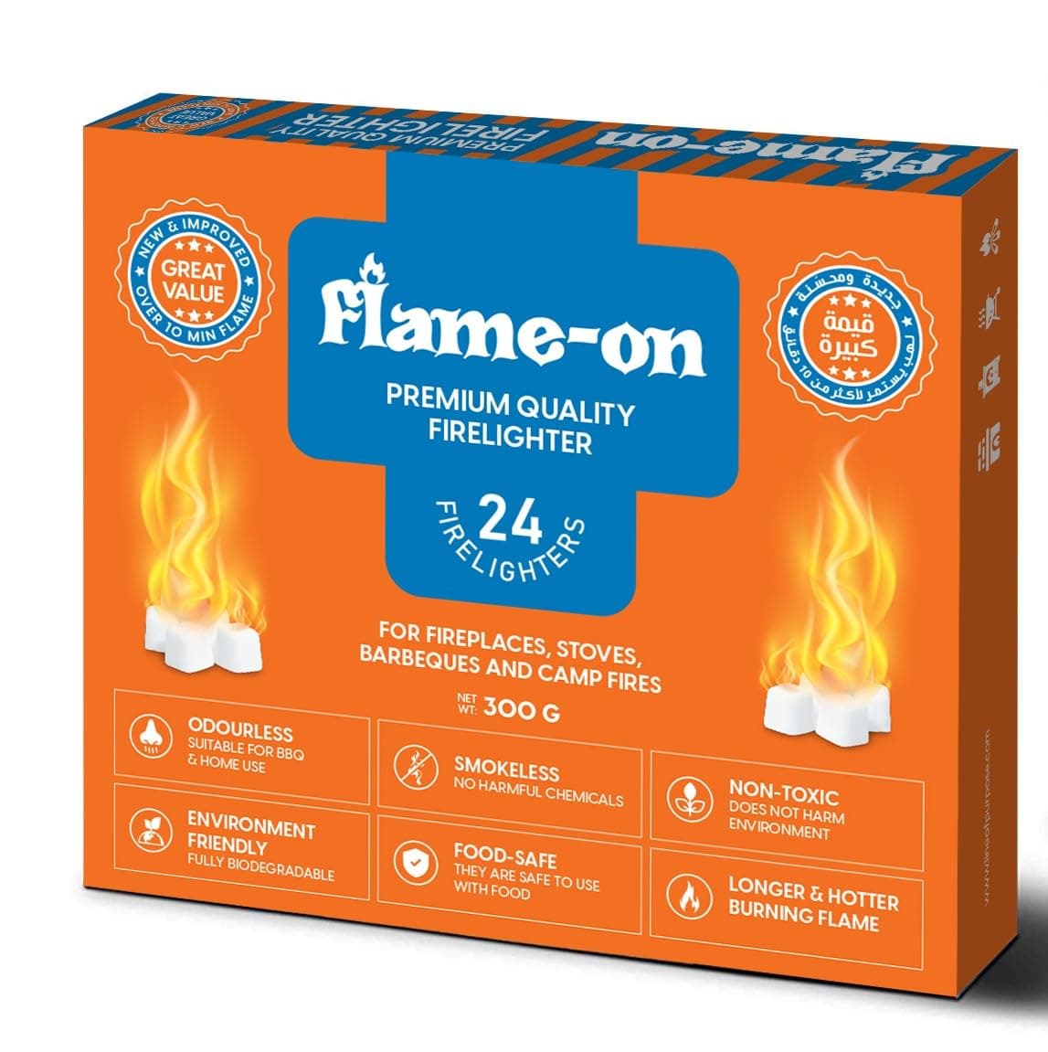 Flame-On Premium Quality Fire Lighter Cubes for Charcoal,Fireplaces, Stoves, Barbeques BBQ and Camp Fires. (24 Piece Cubes)