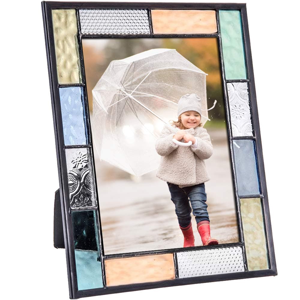 J Devlin Pic 412 Series Stained Glass Picture Frame Pastel Blue Green Peach Aqua - Available in 4x6 or 5x7 (4x6)