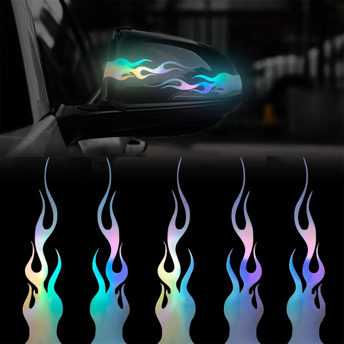10 Pcs Flame Reflective Car Stickers, Vibrant Gradient Vinyl Racing Decals, Ideal for Golf Carts, Off-Road Vehicles, Motorcycles, and More, DIY Decoration 5.7''