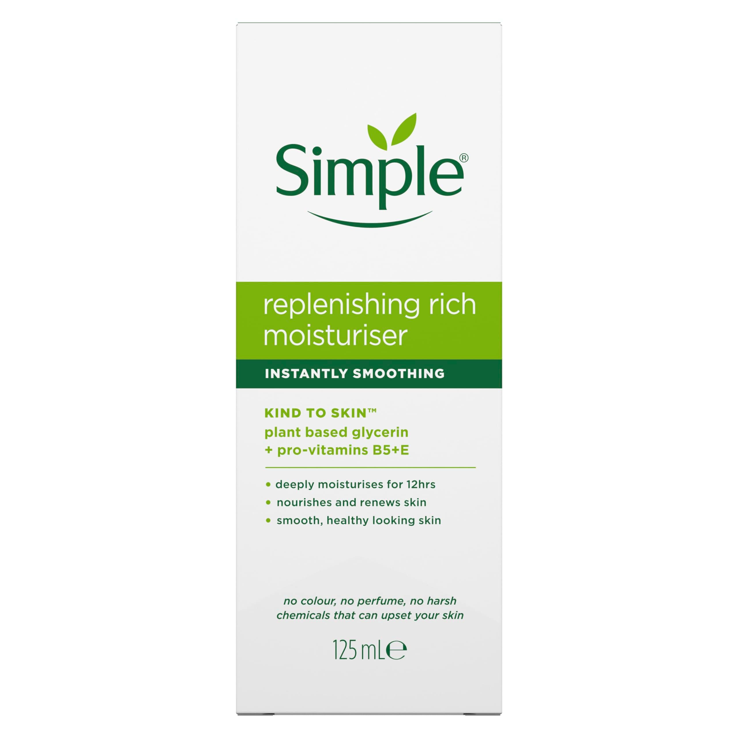 Simple Replenishing Rich Lotion Moisturiser with Pro-Vitamins B5 + E for Nourished, Healthier-Looking Skin 125 ml