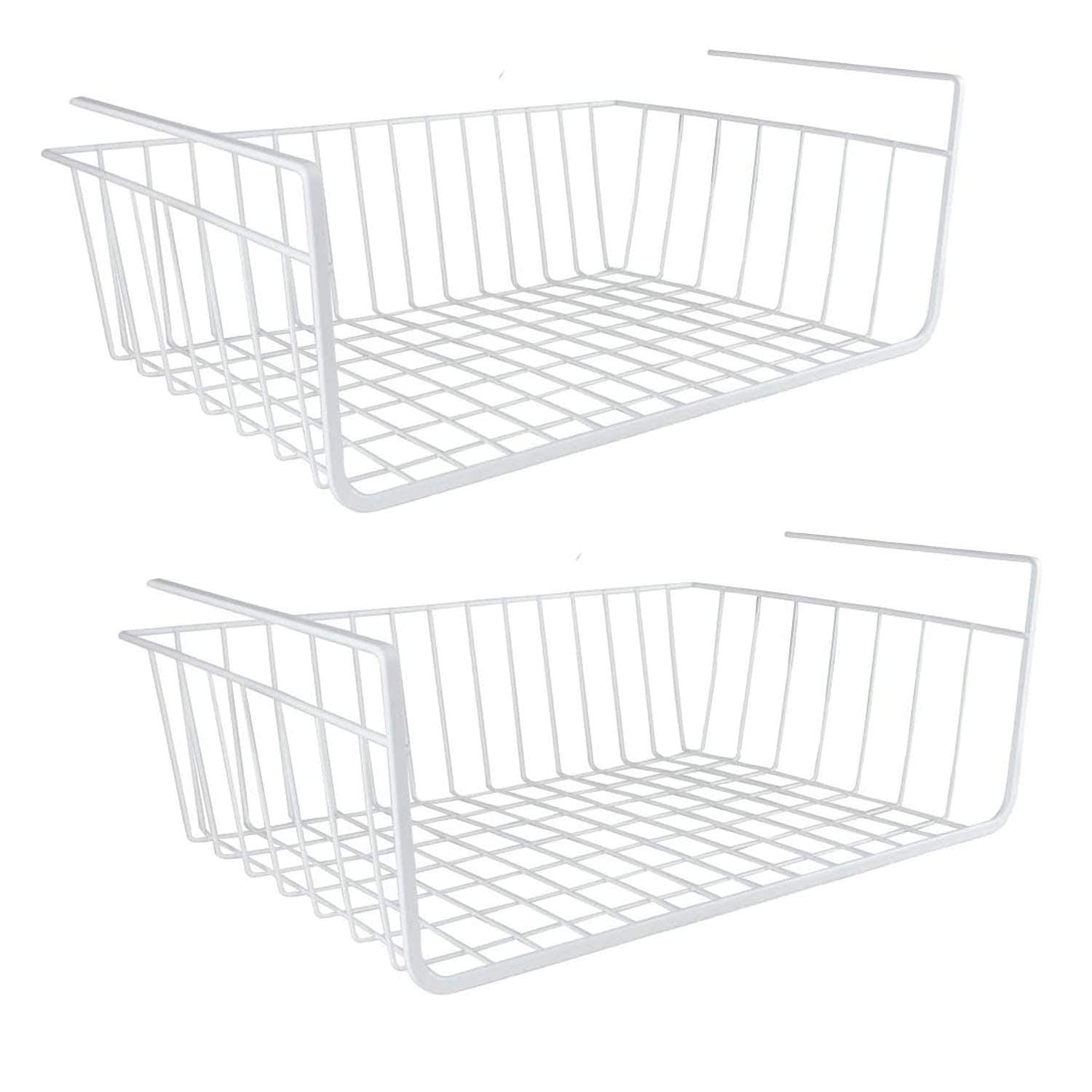 Taylor & Brown Under Shelf Storage Basket, 2-Pack Under Shelf Hanging Metal Wire Storage Basket Organizer for Kitchen, Office, Pantry, Bathroom, Cabinet (White)