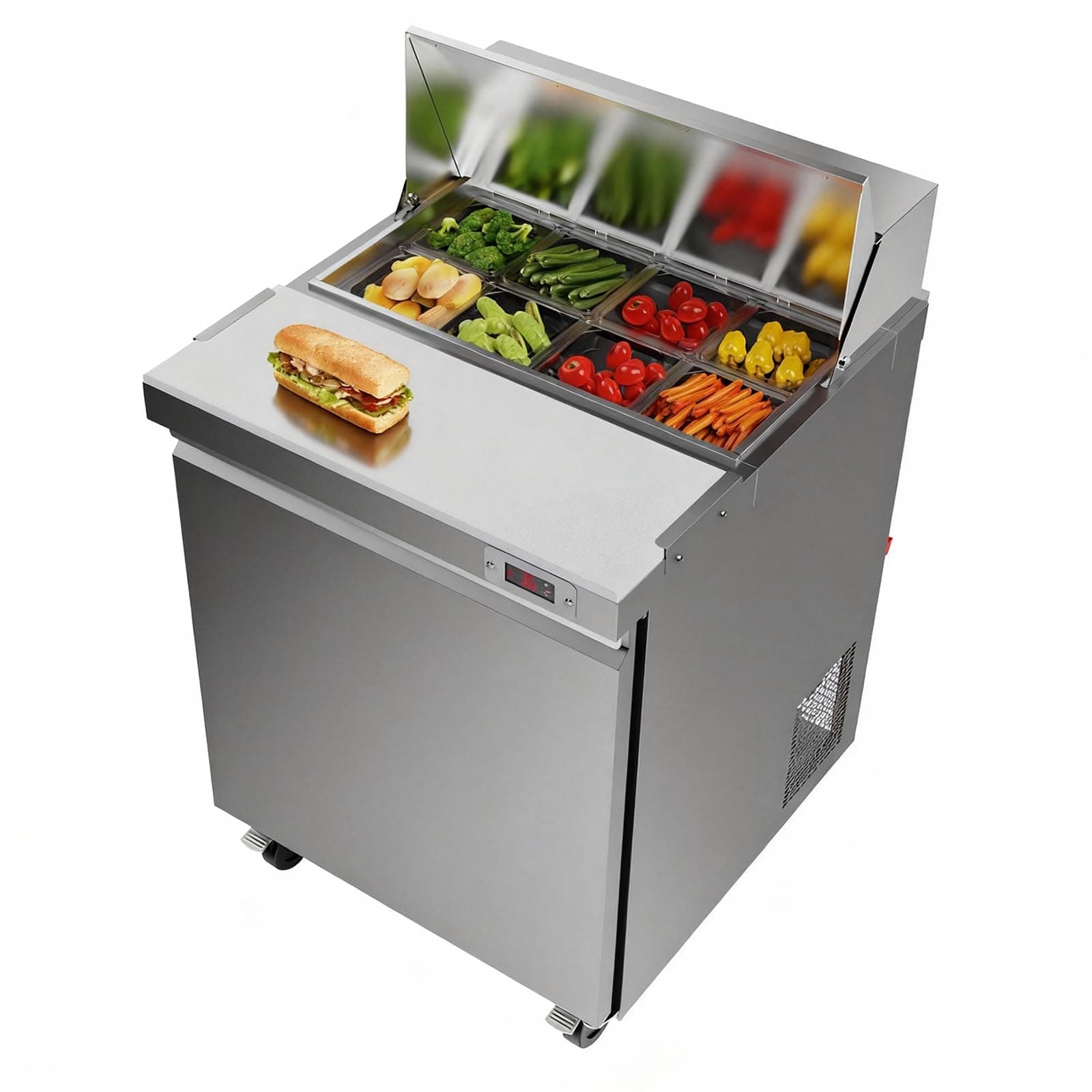29" W Commercial Refrigerator Sandwich Salad Prep Table Refrigerator Stainless Steel with 8 Pans, Kitchen Equipment for Restaurant, Bar, Shop, Buffet, etc, ETL/NSF/DOE Approved