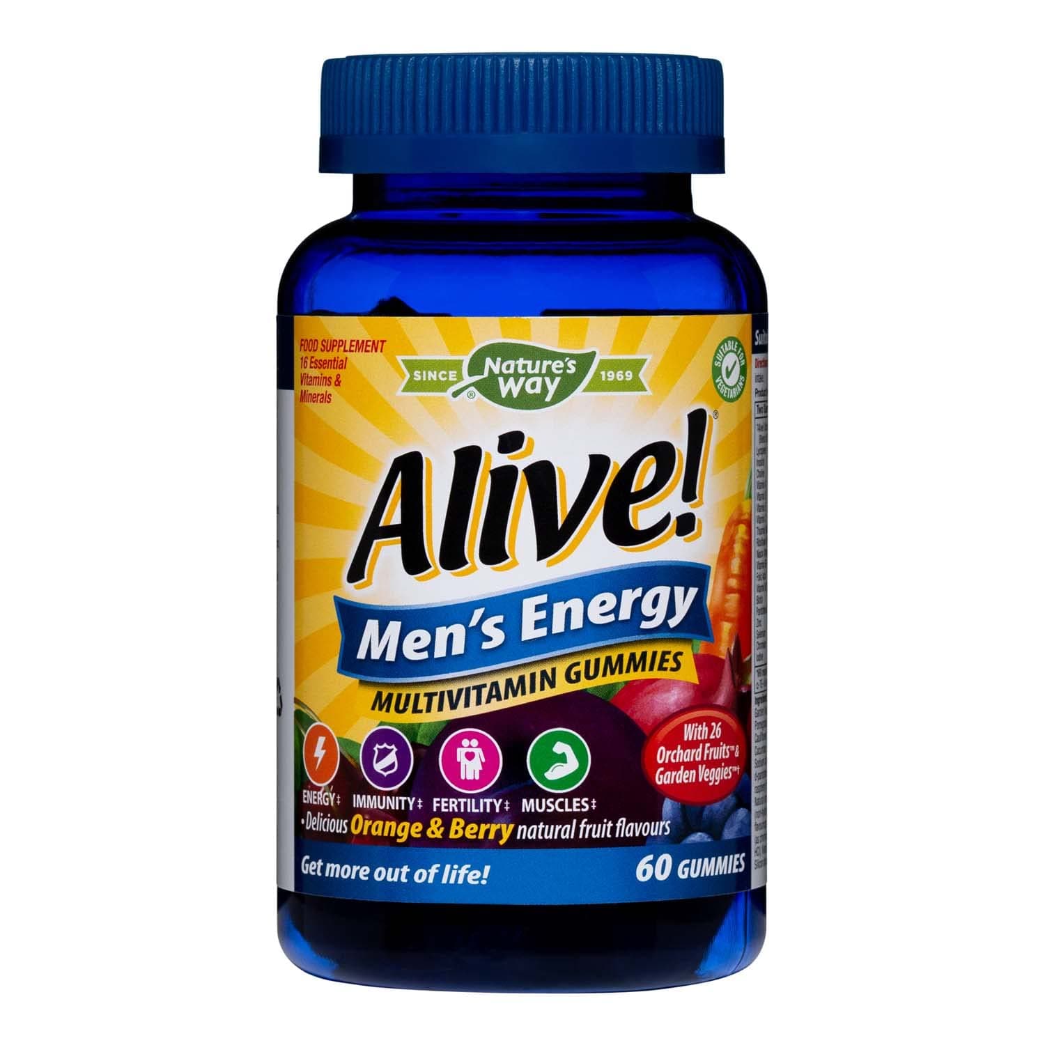 Alive! Men's Energy Soft Jell Multivitamins | 60 Chewable Gummies | Complete Multi-Vitamins Specially Formulated for Men | Get More Out of Life