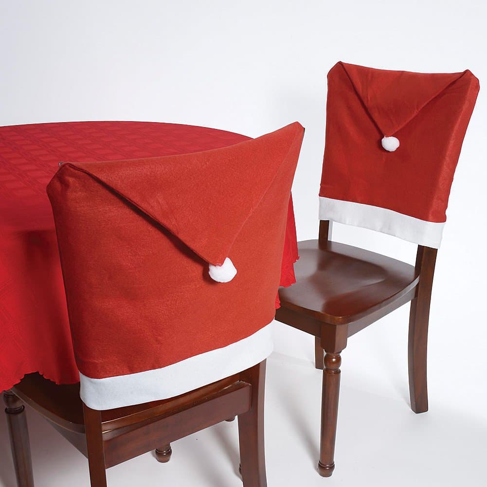 Pack of 4 Soft Red and White Fabric Santa Hat Christmas Chair Slip Covers