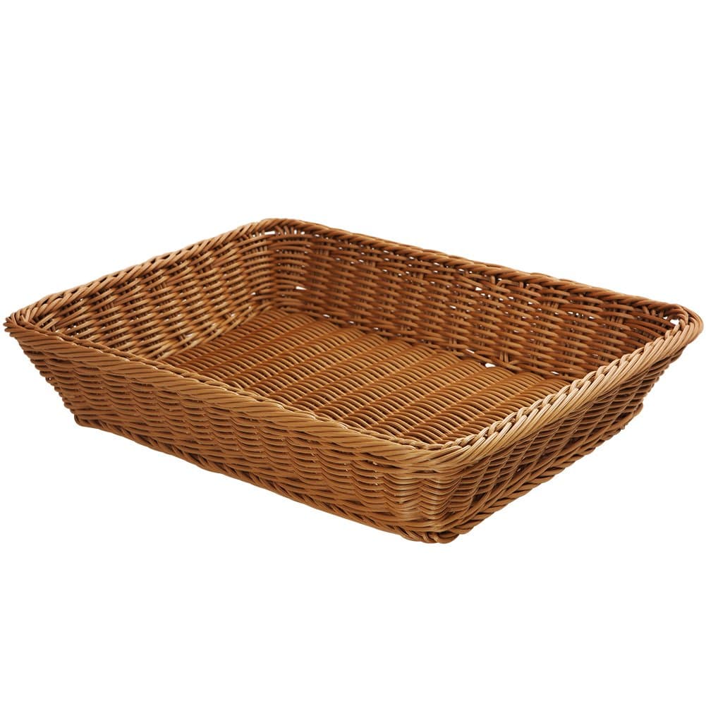17.7" Poly-Wicker Bread Basket,Woven Tabletop Food Fruit Vegetables Serving Basket, Restaurant Serving,Brown
