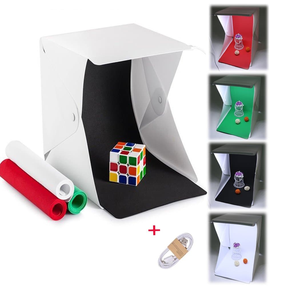Table Top Photo Light Box, ZAVF-LED Foldable & Portable Photo Lighting Studio Shooting Tent Box Kit Contains 4 Color EAV Photography Background (Black/White/Red/Green)