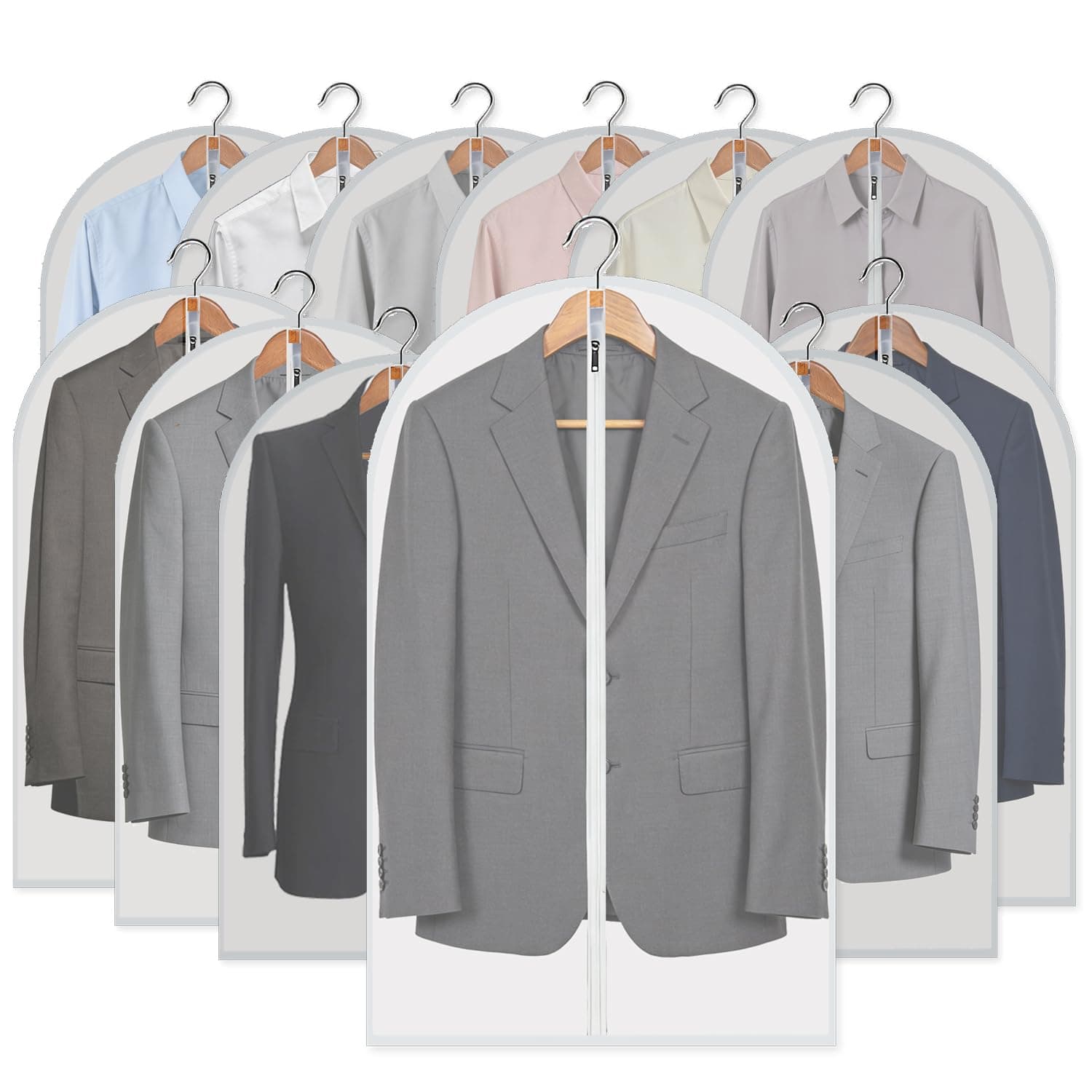 MsKitchen Garment Bags 12 Pack, 24 x 40 Hanging Clothes Storage Bags, Translucent PEVA Garment Covers with Full Zipper for Suits and Dresses
