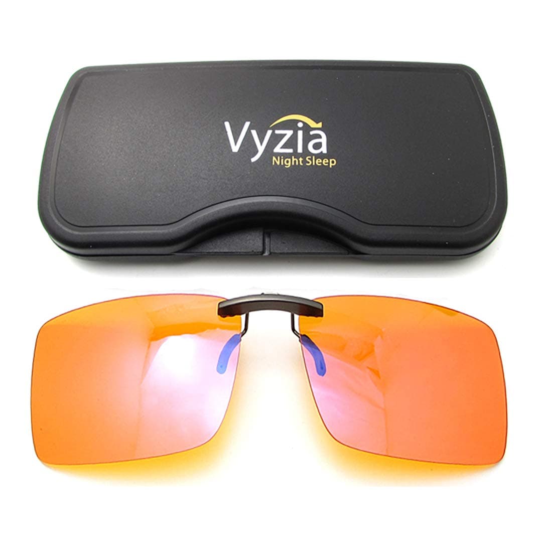 Vyzia Clip On Blue Light Blocking Glasses For Sleep | Fits Over Prescription Glasses, Orange Lenses Help Reduce Computer Eye Strain and Induce Sleep