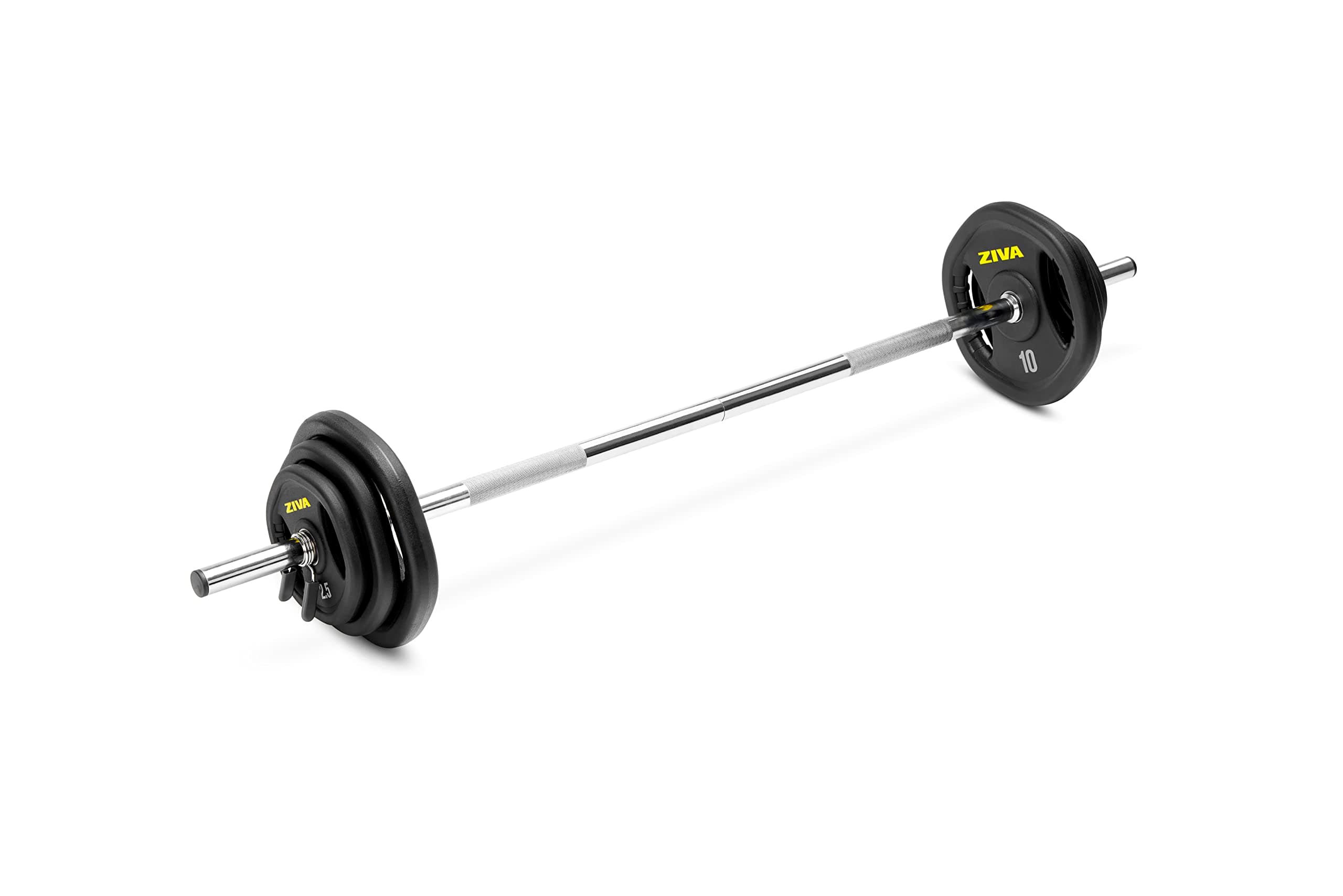 - 35lb Studio Barbell Weight Set – Adjustable Home Gym Kit with Standard Rubber Urethane Plates, 5' Chrome Bar (1.18" diam) & Collars | Extra Plates Not Included