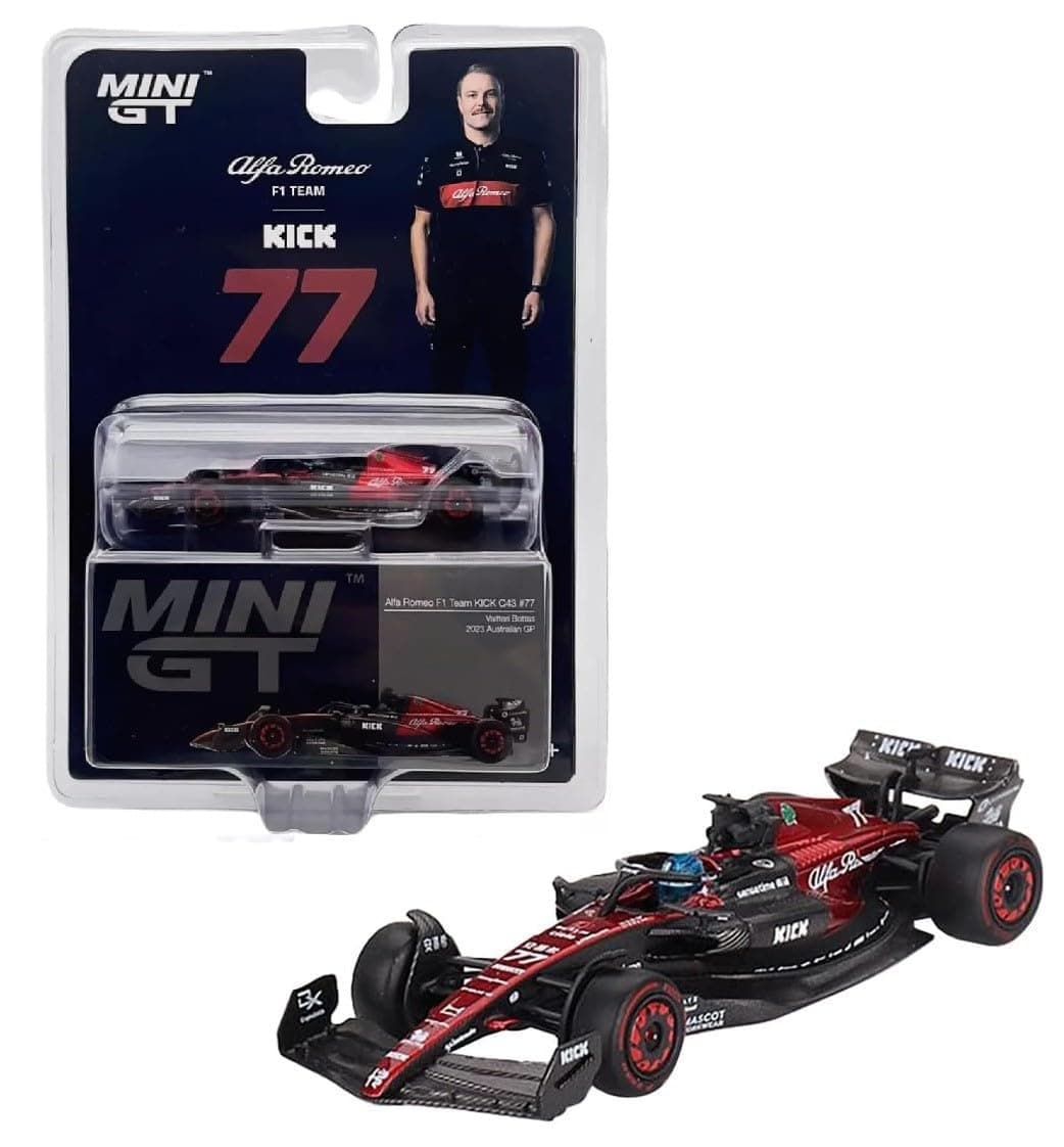 1:64 Diecast Model Car Compatible with Mini GT Alfa Romeo C43#77 Valtteri Bottas 2023 F1 2023 Australian GP Limited Edition MGT00729