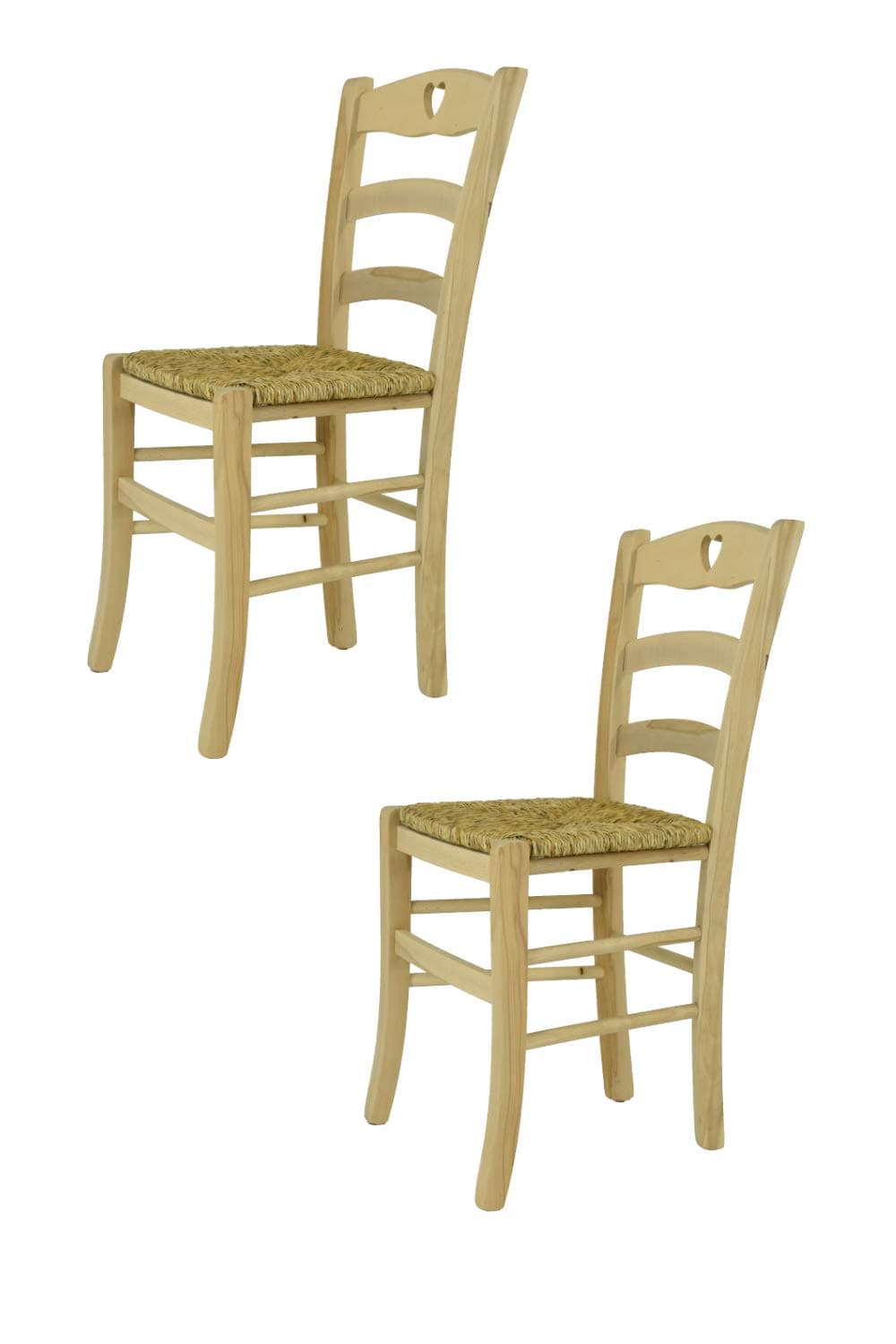 Tommychairs - Set of 2 Chairs Cuore Suitable for Kitchen, bar and Dining Room, Strong Structure in Polished Beechwood, not Treated, 100% Natural and seat in Straw
