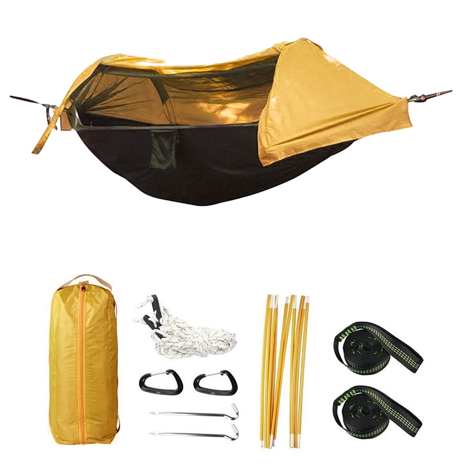 Camping Hammock with Net and Rainfly Cover,Lightweight Portable Hammock for Outdoor Backpacking Hiking Travel(Yellow)