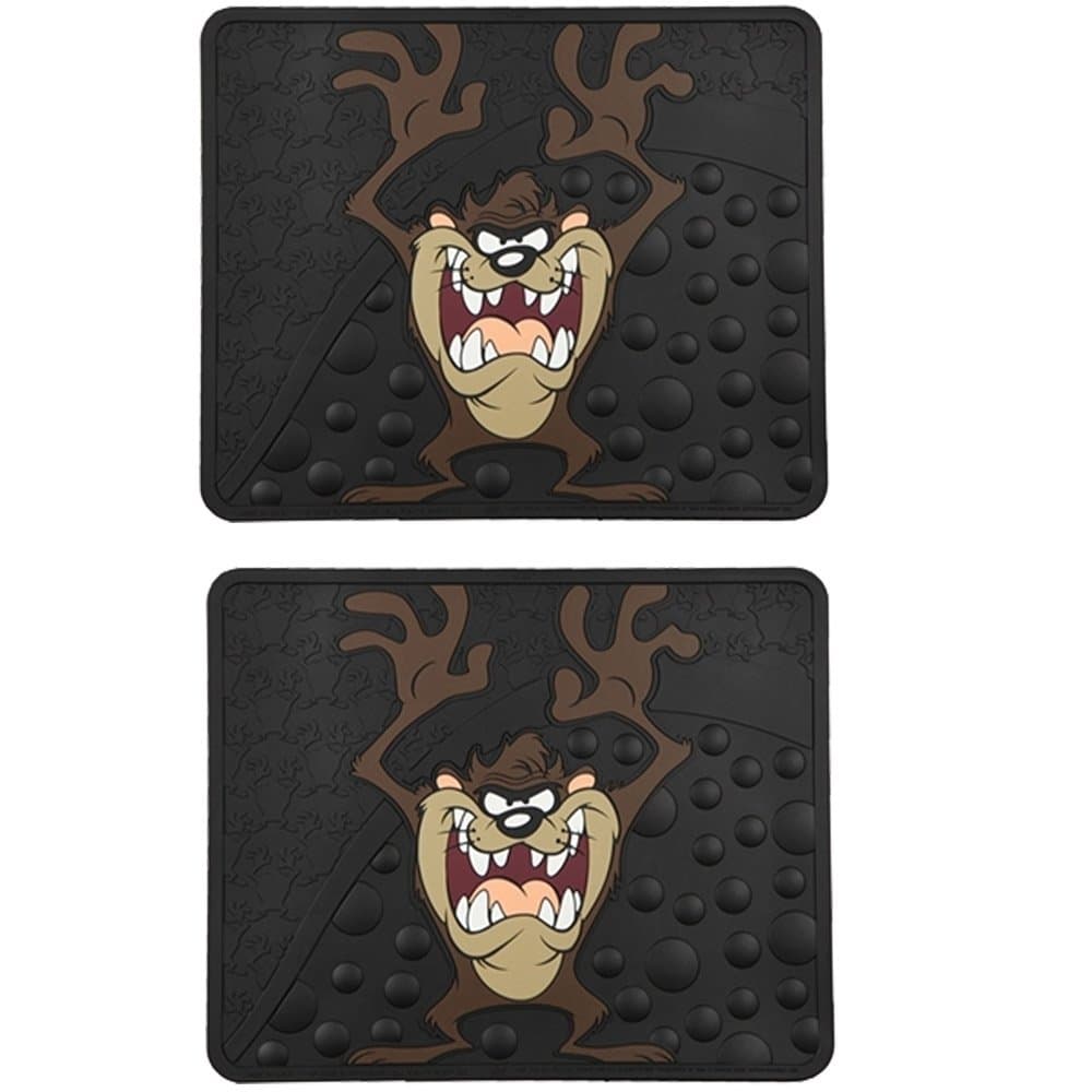 U.A.A. INC. 2pc Looney Tunes Tasmanian Devil Taz Attitude Black Rear Rubber Floor Mats Set