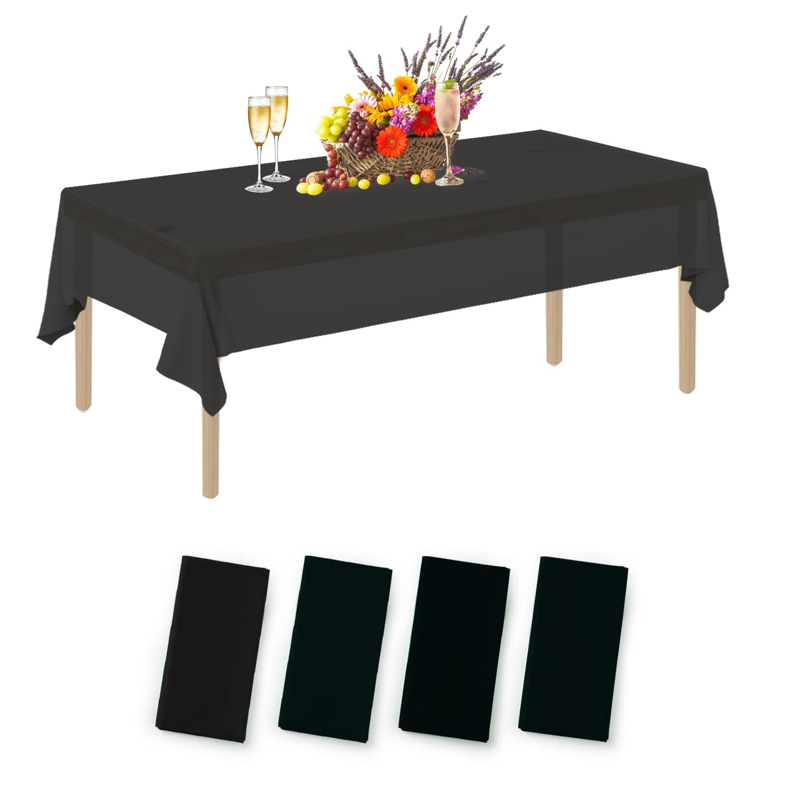 YANGTE 4 Pack Black Table Cloth Party, 137 × 274 cm Disposable Tablecloths for Parties, Party Black Tablecloth Rectangular, Plastic Table Cover for Party Birthday Weddings Halloween