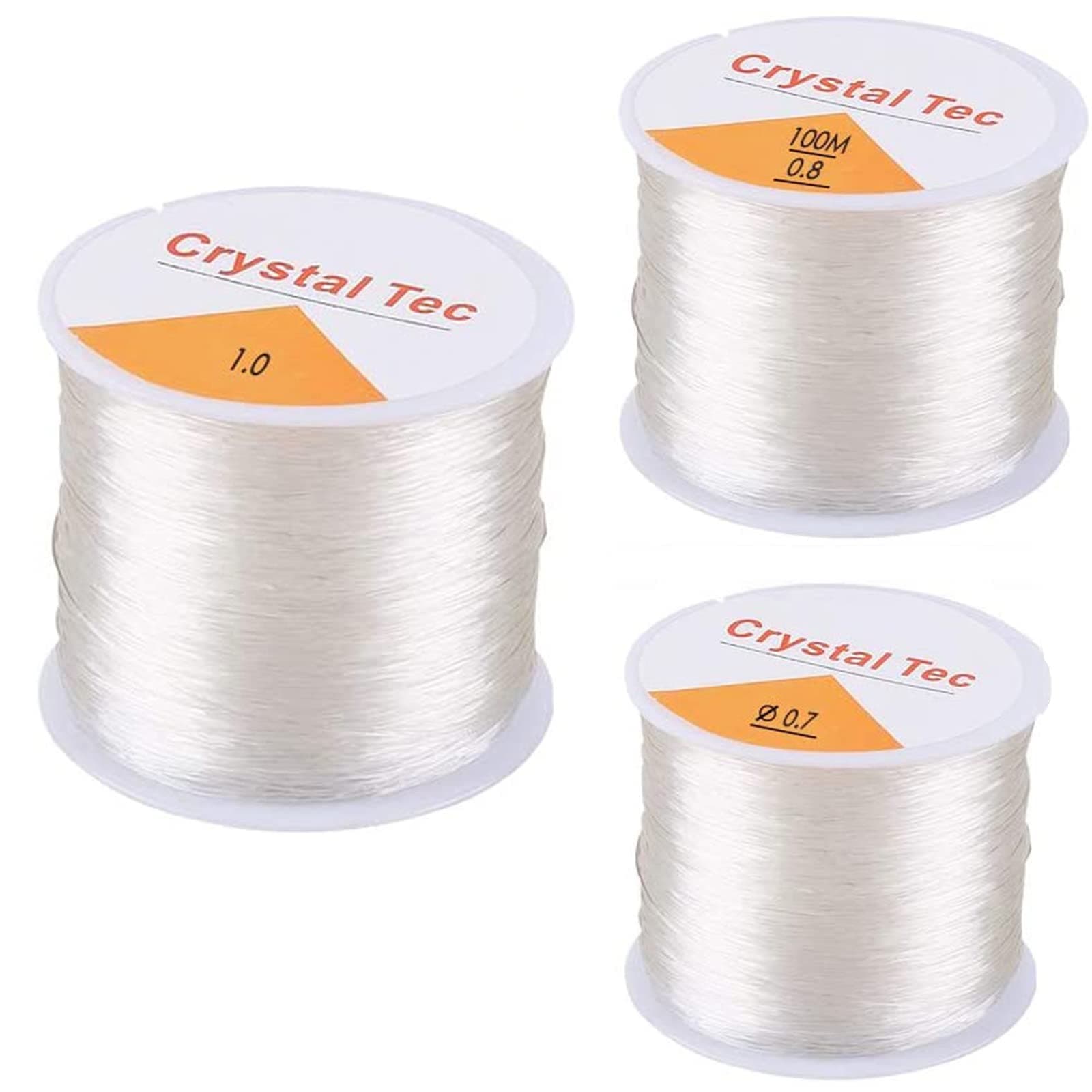BOMEKS Elastic Beading Thread, 3pcs Clear Elastic Beading Thread Elastic String Bead Cord Elastic Invisible String for DIY Necklace Bracelet Jewellery Makin, 0.7mm, 0.8mm, 1mm