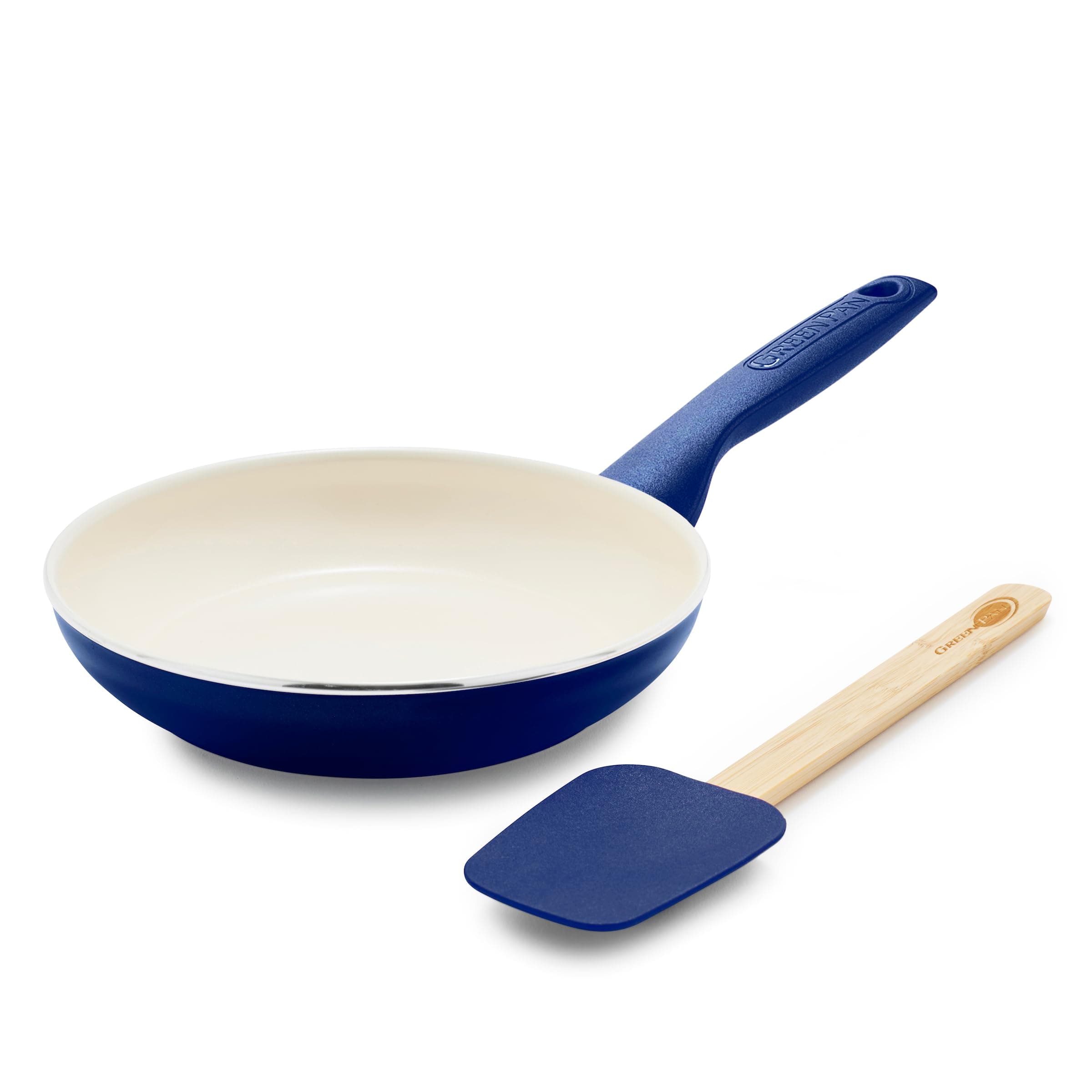 Rio 8" Frying Pan and Spatula Set, Soft Grip Handle, PFAS Free, Dishwasher Safe, Oven Safe, Oxford Blue