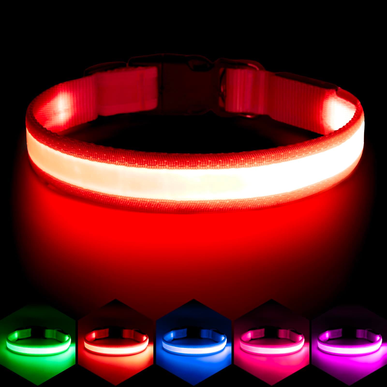 Vizpet LED Dog Collar, Light Up Dog Collar Adjustable USB Rechargeable Super Bright Safety Light Glowing Collars for Dogs(Small,Red)