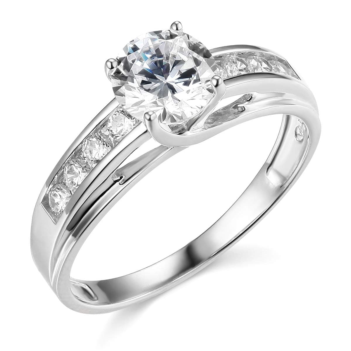 TWJC Wedding Collection14k White Gold SOLID Wedding Engagement Ring - Size 5