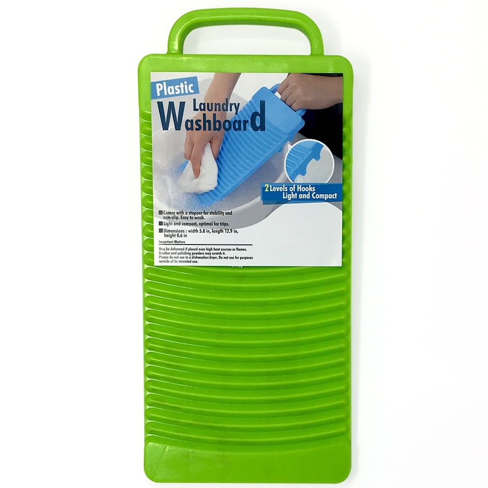 Plastic Laundry Washboard With 2 Levels of Hooks Light and Compact (Green)