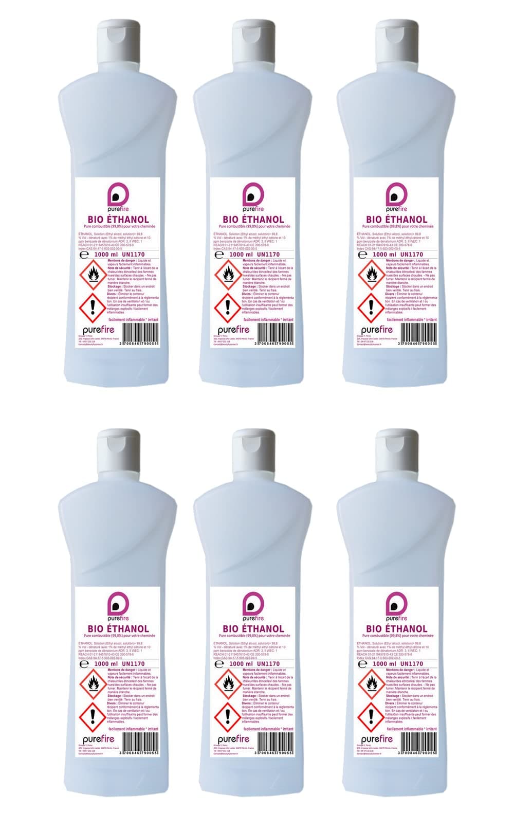 6 Litre Bio Ethanol Fuel High Performance Pure 99.8% for Fireplace or Outdoor, PUREFIRE, 6 x 1 liter