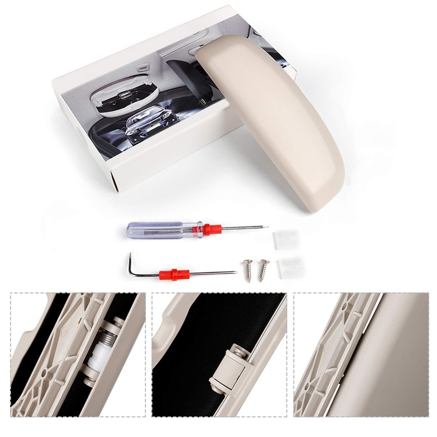 Sunglasses Holder Storage Box Replacement for BMW 1 3 5 6 7 X3 X5 X7 Series F30 F31 F80 F34 F10 F11 F25/G11 G12 G20 G30 G31 Auto Glasses Storage Case for Driver Side Overhead Grab Handle (Ivory)