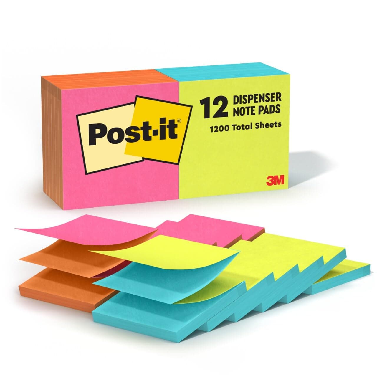Pop-up Notes, 12 Sticky Note Pads, 3 x 3 in., School Supplies, Office Products, Accordion Sticky Notes Work with Pop-Up Note Dispenser, Poptimistic Collection, Alternating Colors