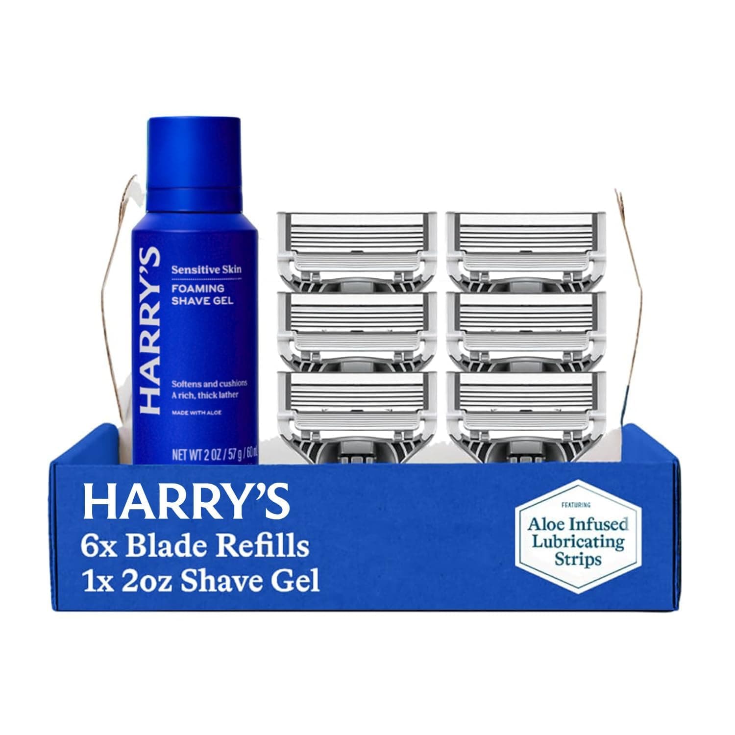 Harry's Original Shaving Kit for Men - 6 Razor Blade Refills, Foaming Shave Gel, and Travel Blade Covers - TSA Approved Travel Essentials - German Engineered