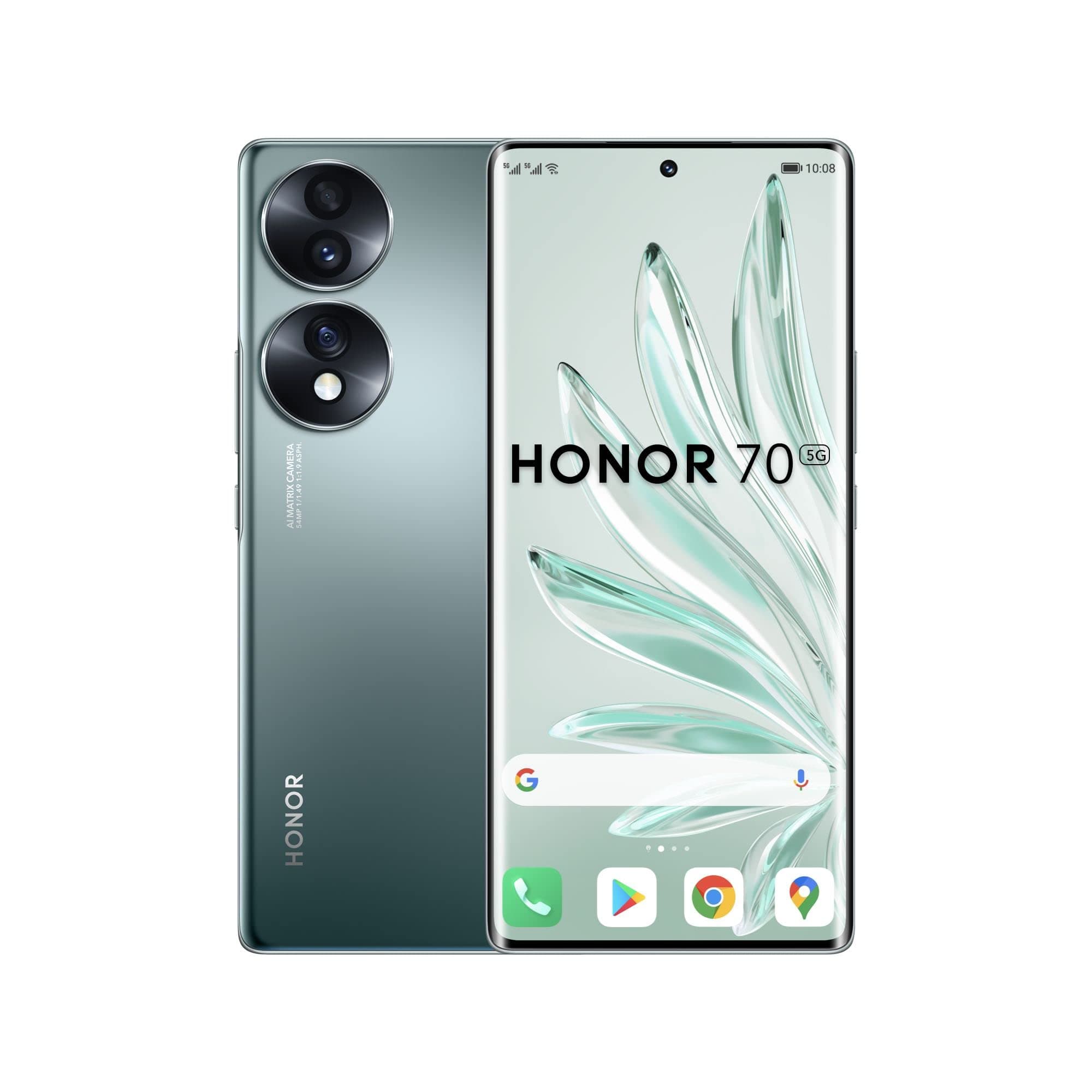 HONOR 70 Smartphone, Mobile Phone 5G, SIM Free Unlocked, 8+256GB, 54 MP Triple Rear Camera, 120Hz 6.67 Inch OLED Curved Screen, Android 12, 4800mAh Emerald Green