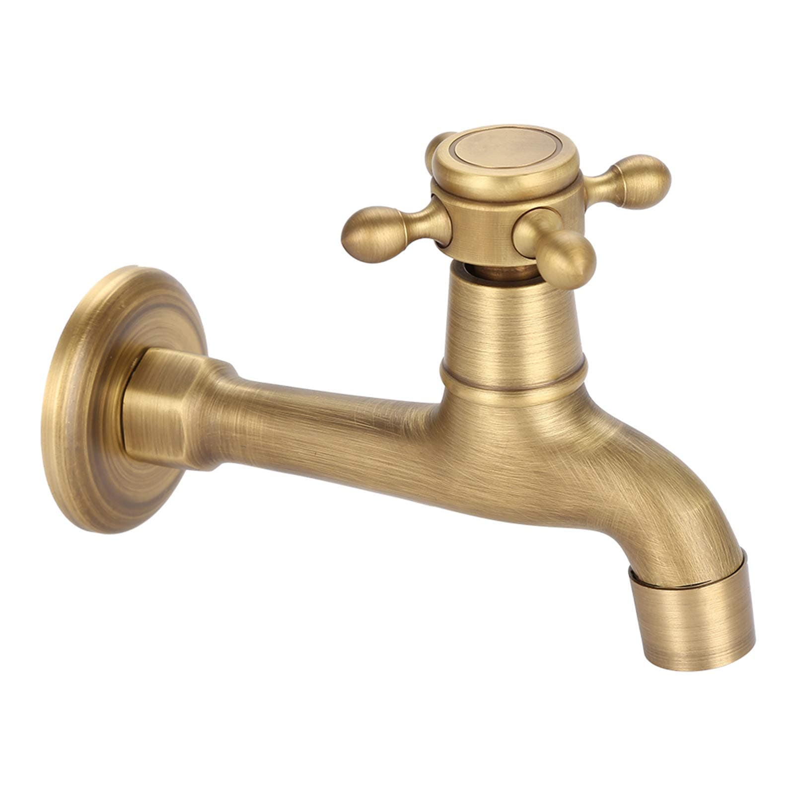 G1/2 Wall-Mounted Vintage Solid Polished Brass Faucet, Single Cold Water Tap for Sink, Mop, Pool - Outdoor, Garden, Bathroom, Kitchen