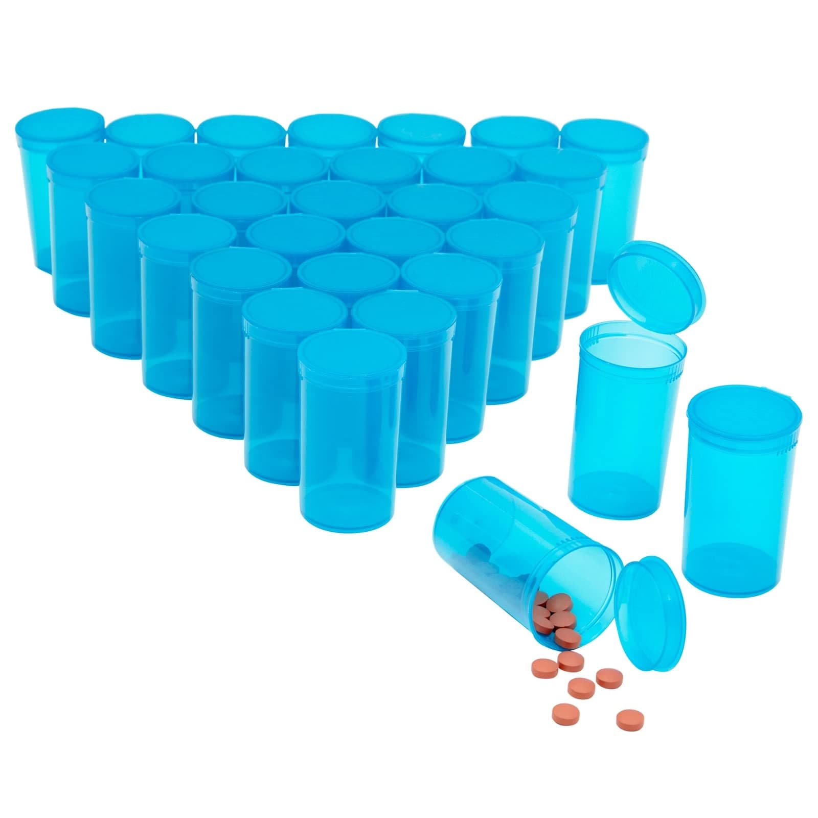 Juvale 30-Pack Blue 19 Dram Pop Top Pill Bottles with Caps