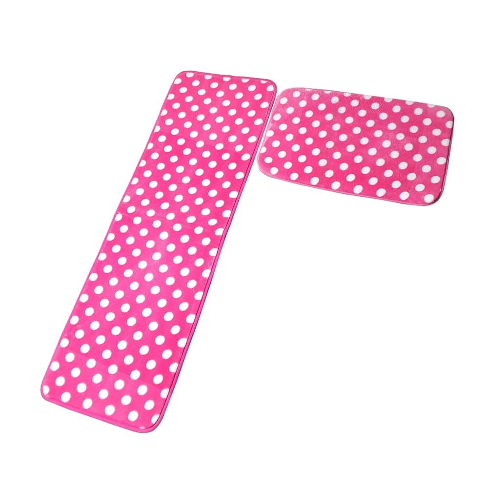 Kitchen Rugs Memory Foam Non Skid Bottom Pink With White Dot Kitchen Rugs Set 2 Pieces (15.7" × 23.6" + 15.7" × 47.2" Pink)