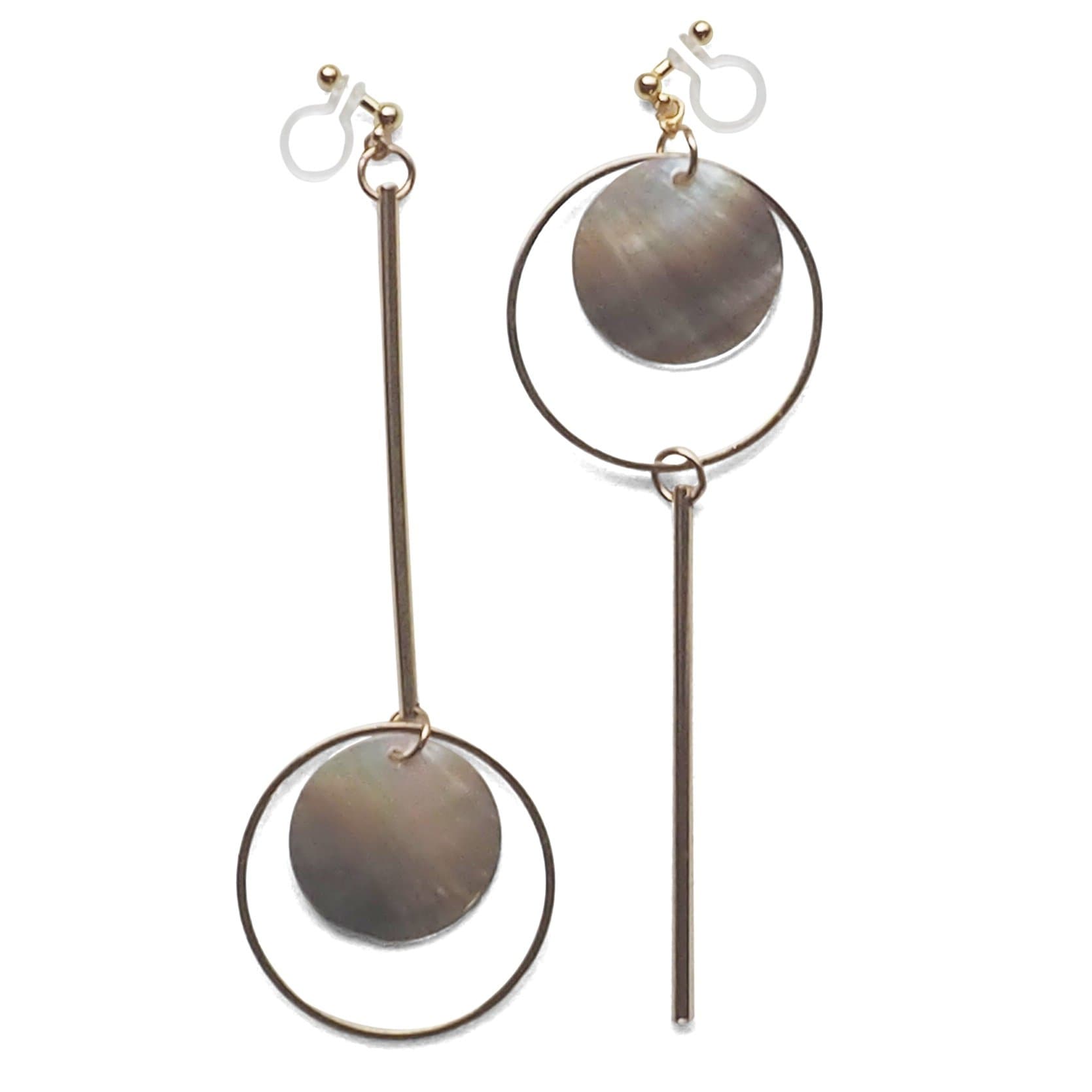 Women's Brown Shell Long Dangle Bar Invisible Clip On Earrings – Gold tone