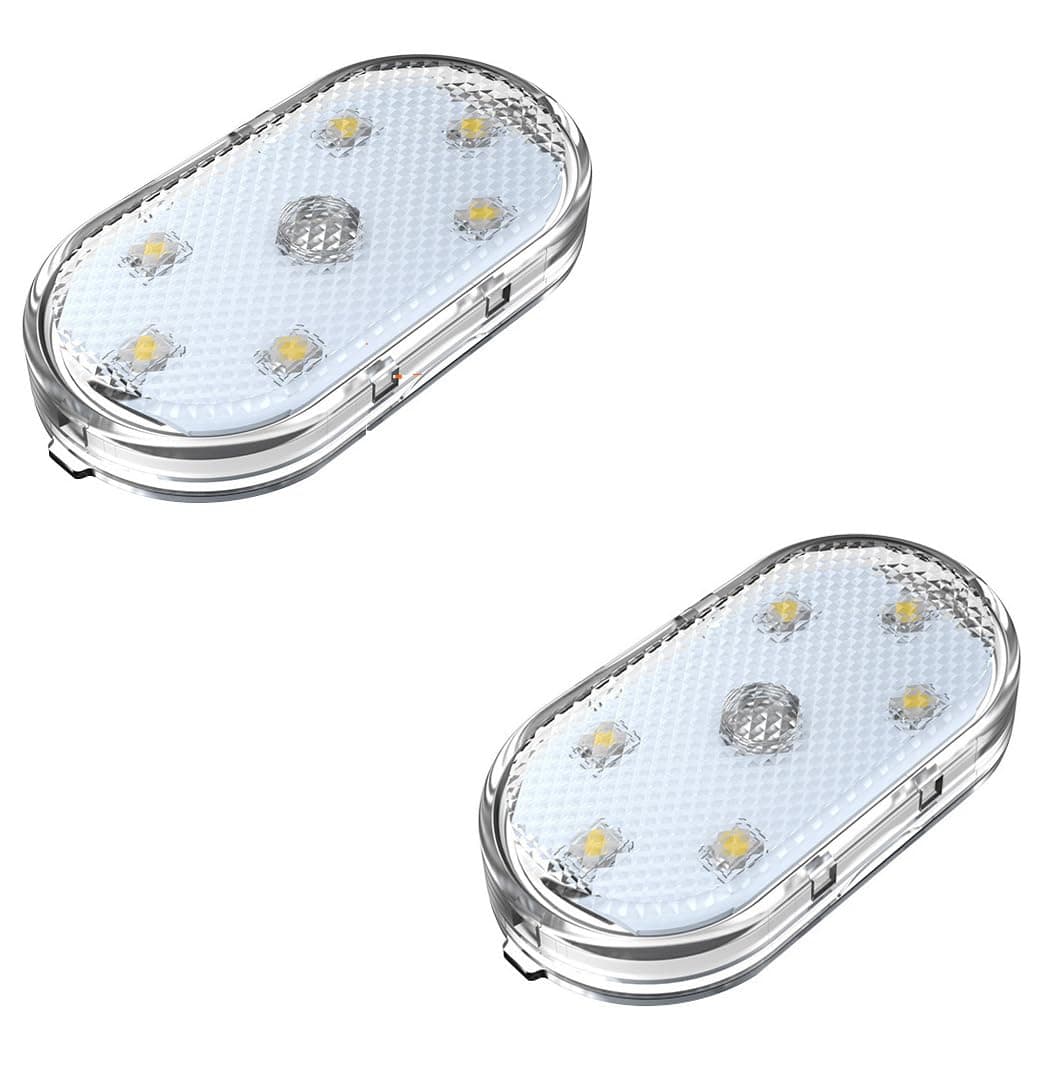Automaze 2Pc Car Led Interior Lights, Portable Atmosphere Lighting Light, USB Rechargeable with 6 Bright LED Lamp Beads, Night Driving Touch Safety Lights (White)