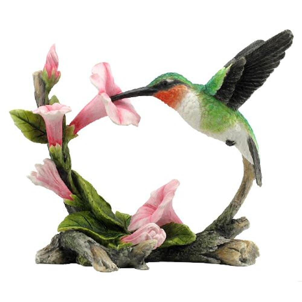 US 5.75 Inch Ruby Throated Hummingbird Statue Figurine, Pink and Green