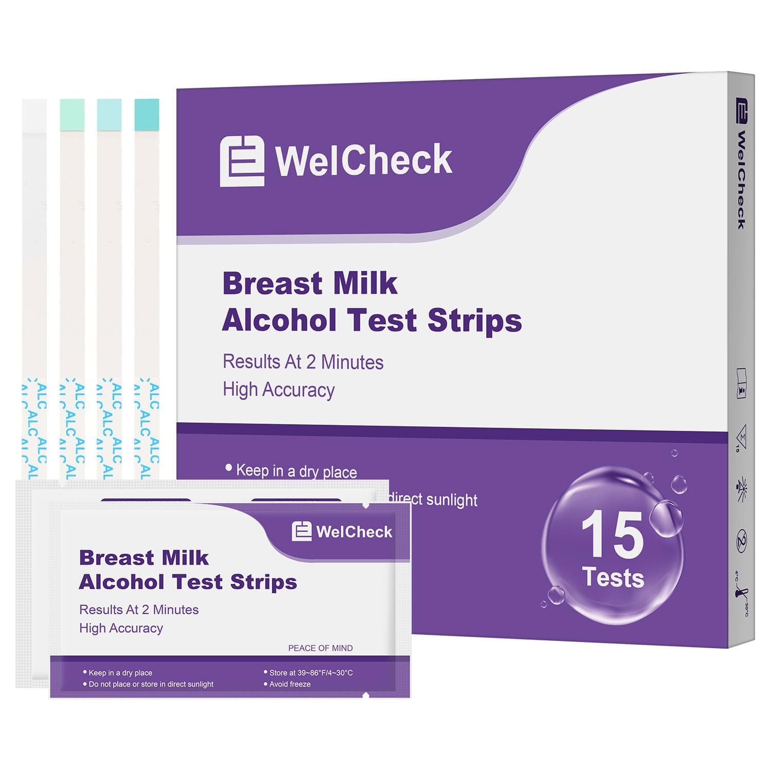 Breast Milk Alcohol Test Strips for Breastfeeding Moms, Alcohol Test Strips for Breastmilk, Detects Alcohol at Home in 2 Minutes, 15 Pack