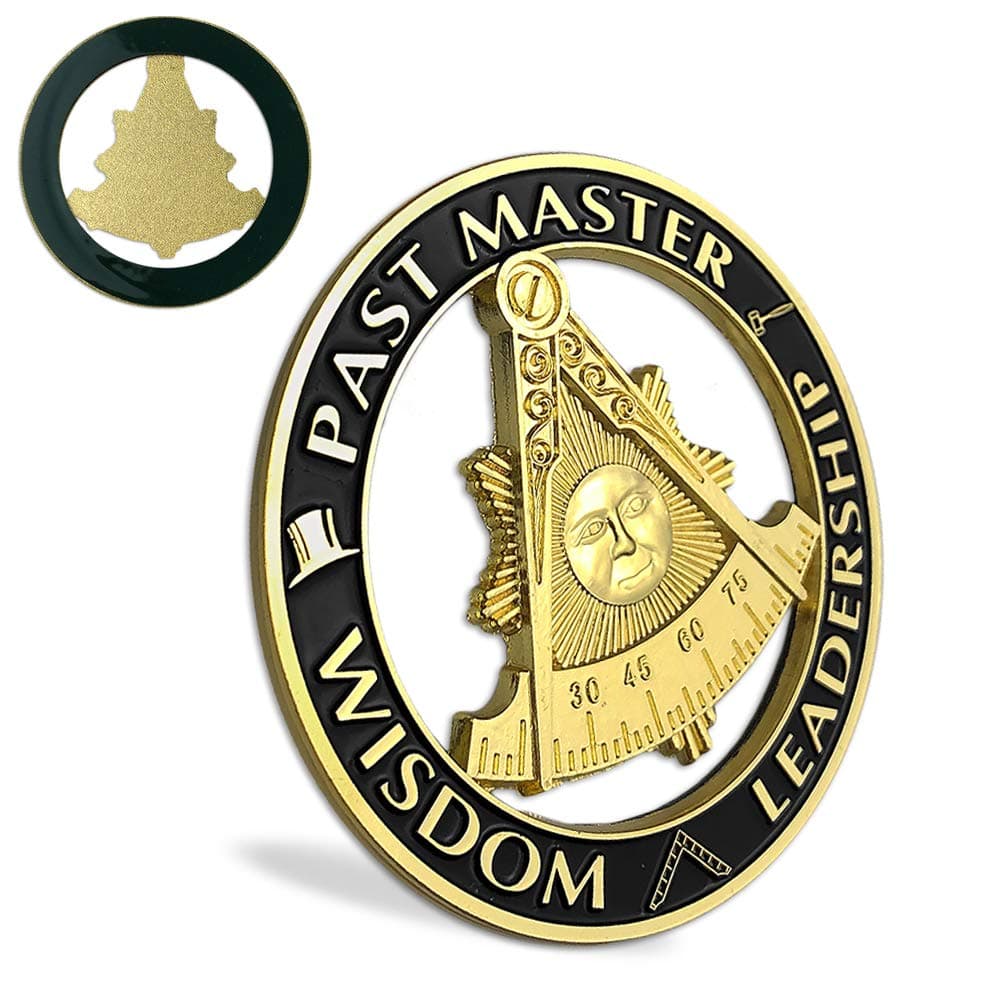 Past Master Masonic Car Emblem Black & Golden Mason Auto Decal