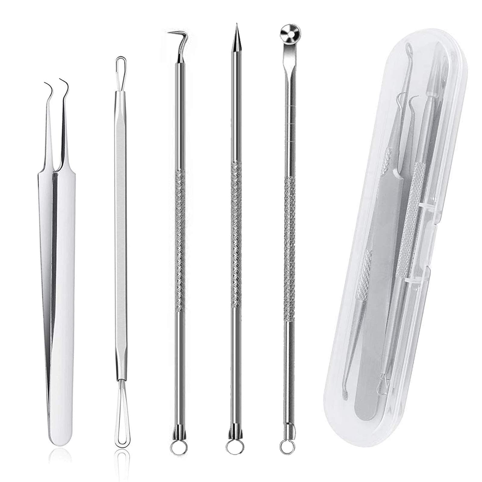 GeekerChipBlackhead Remover Comedone Squeezer Set, double-sided Blackhead Remover made of stainless steel Acne Whiteheads Blackhead Remover Kit with transparent box for all skin types