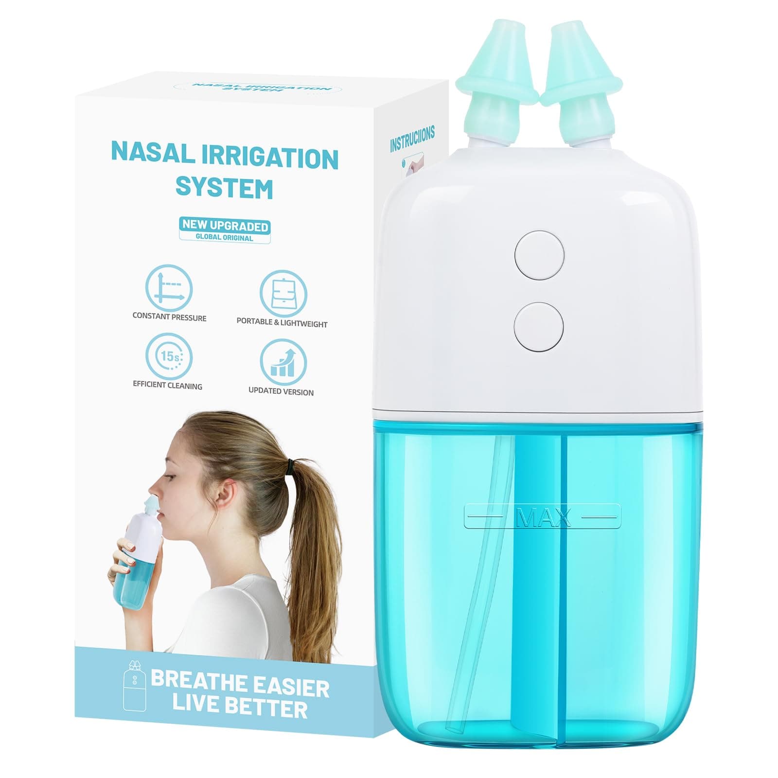Nasal Irrigation System with Dual Speed and Auto Waste Collection – Portable and Travel-Friendly Nasal Irrigator – Nasal Cleaner for Sinus Relief Nasal Rinse Machine for Allergy and Sinus Care
