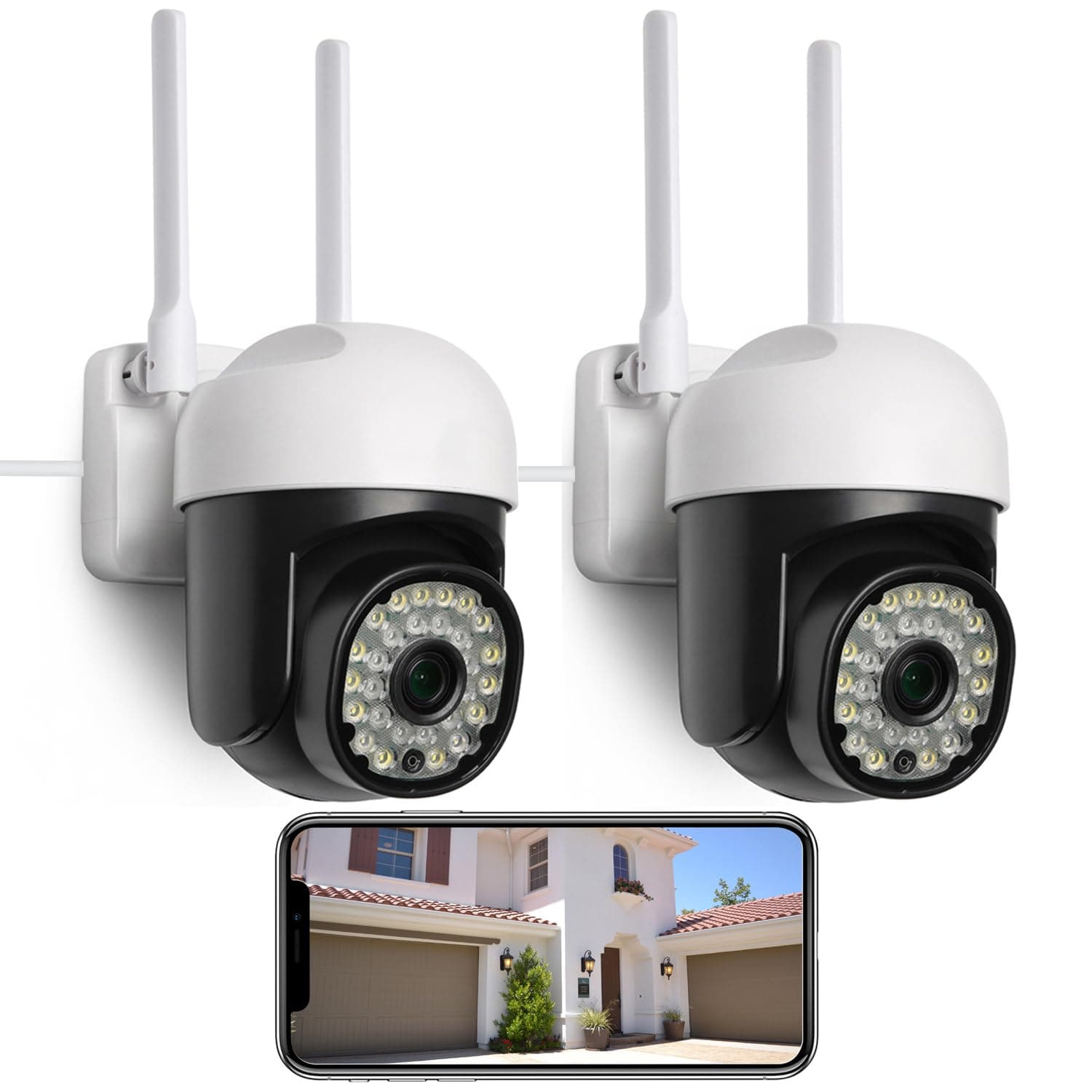 2 Pack WiFi Surveillance Security Camera Outdoor Wired 1080P, SD/Cloud Storage 2.4G/5G WiFi 360° PTZ Surveillance Security Cameras Outdoor,Color Night Vision, Auto Tracking, 2 Way Audio