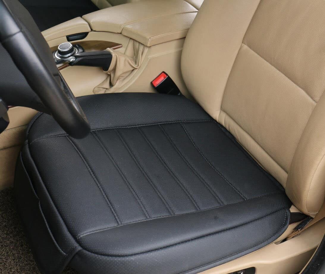 ( W 20''×L 21'' PU Leather Soft Seat Cushion Front Row Car Interior seat Cover Single seat Without backrest (2 PCS)(Black)