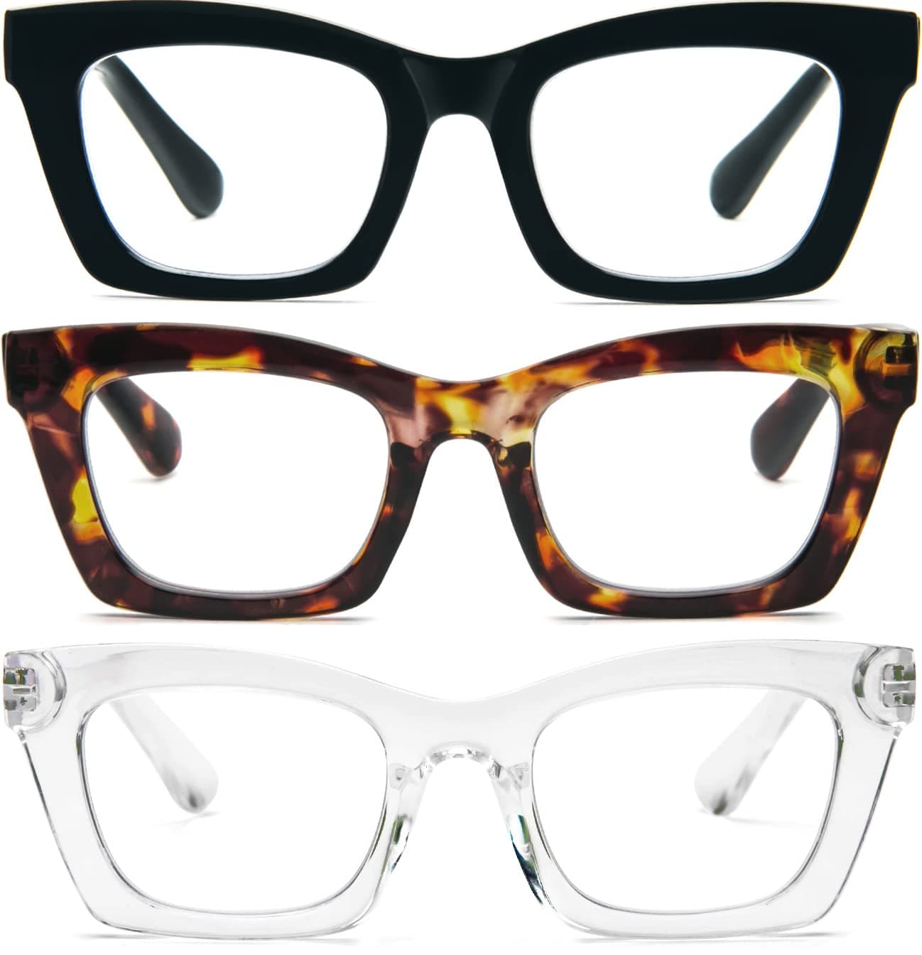 REAVEE Oprah Style Reading Glasses for Women, Blue Light Blocking Stylish Oversized Computer Readers Spring Hinge