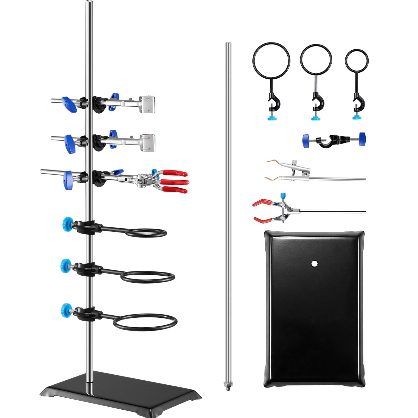 VEVOR Lab Stand Support, Steel Lab Stand 23.6" Rod and Cast Iron Base, Includes Flask & Burette Clamps, YHEO-5