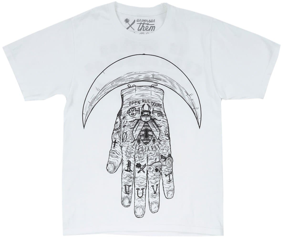 Black Scale Open All Doors Men's T-Shirt in White. S-2XL.