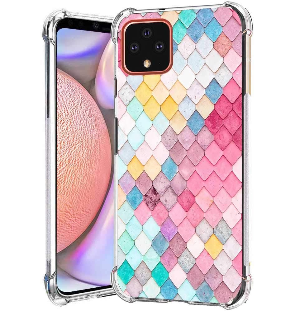 Leychan Google Pixel 4 XL case, Slim Flexible TPU Airbag Bumper Shock Absorption Rubber Soft Silicone Full Body Protective Case Cover Fit for Google Pixel 4 XL (Colorful Scale)